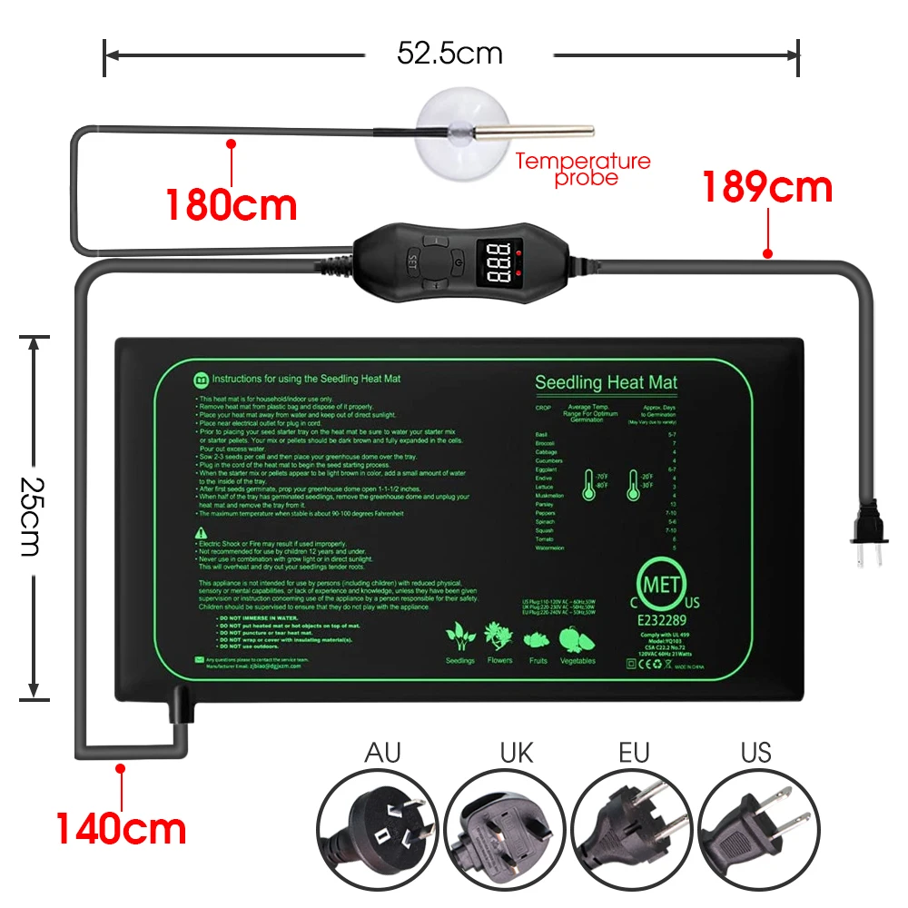 50W EU-US/UK/AU ปรับเทอร์โมสตั - Seedling Heat Mat บทวิจารณ์และราคา